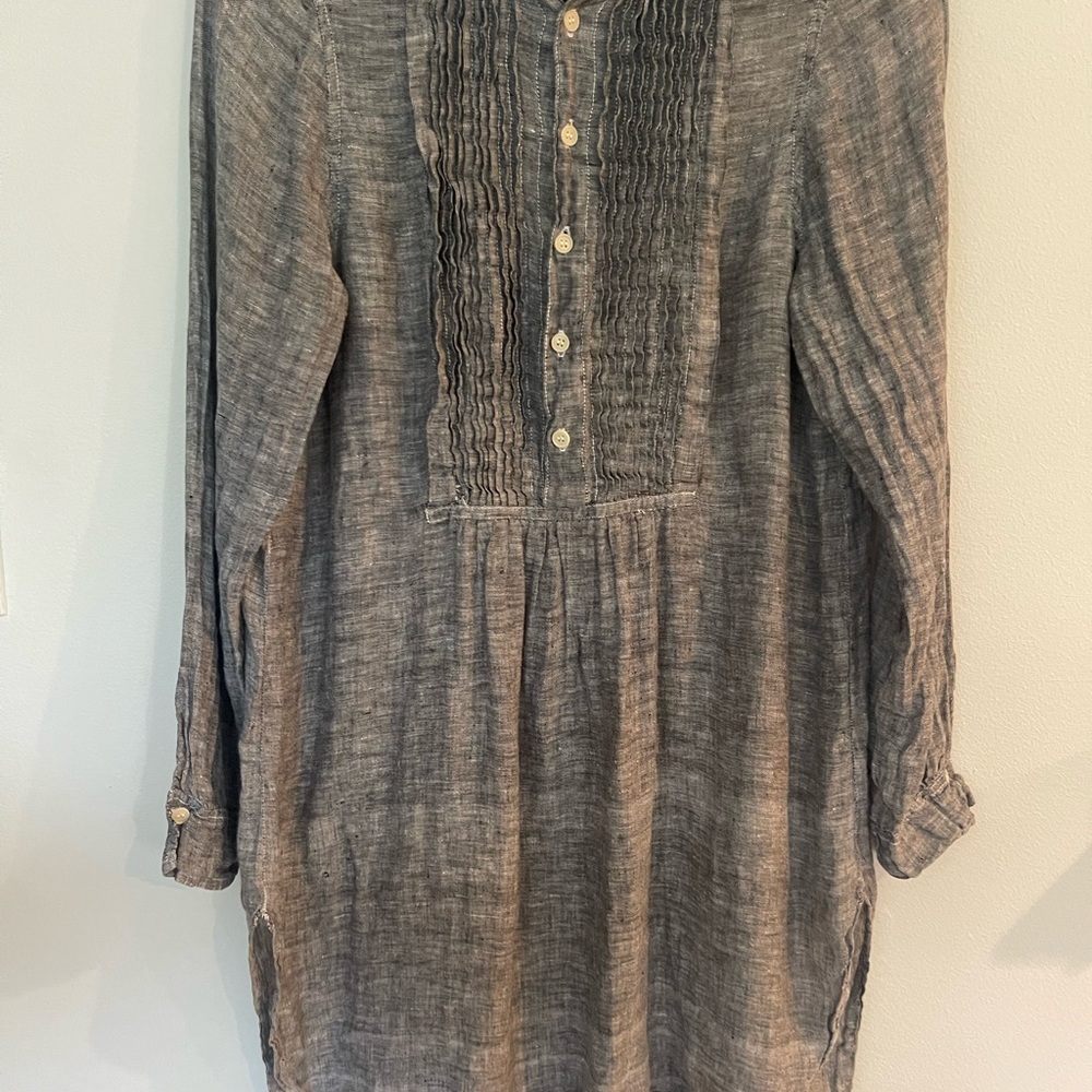 CP SHADES ANNETTE BUTTONDOWN PINTUCK TUNIC LINEN XS GREY FLAW MSRP$252 FLAW